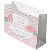 Roze en Grijze Chevron Ballerina Verjaardag Bedank Groot Cadeauzakje (Achterkant Gekanteld)