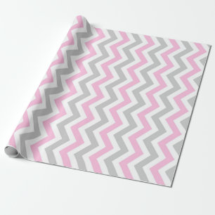 Roze en grijze chevron cadeaupapier