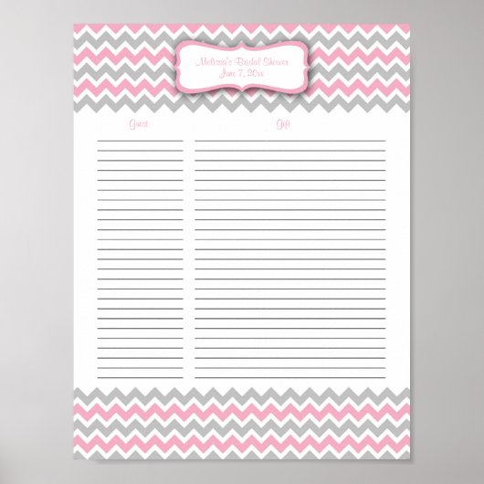 Roze en grijze Chevron Gift List Poster (Voorkant)