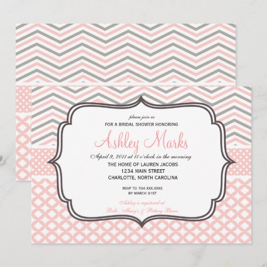 Roze en grijze Chevron Kaart (Voorkant / Achterkant)