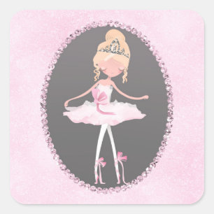 Roze en grijze Couture Ballerina-verjaardagsfeest Vierkante Sticker