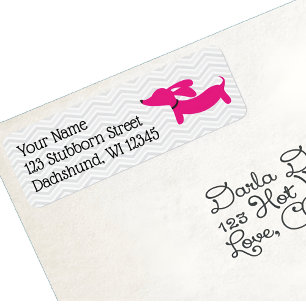 Roze en grijze dachshund retro adreslabels etiket