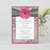 Roze en grijze Damask Sweet 16 Birthday Invitation Kaart (Staand voorkant)