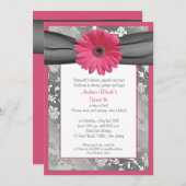 Roze en grijze Damask Sweet 16 Birthday Invitation Kaart (Voorkant / Achterkant)