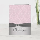 Roze en grijze damast bedankkaart (Voorkant)