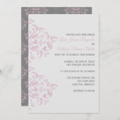 Roze en grijze Elegant Damask Uitnodiging (Voorkant / Achterkant)