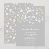 Roze en grijze Floral Baby shower Kaart (Voorkant / Achterkant)