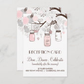 Roze en grijze Floral Mason Jars Reception Kaart (Voorkant / Achterkant)
