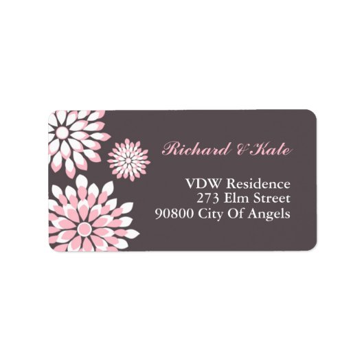 Roze en grijze Floral Pattern Adres Label (Voorkant)