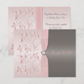Roze en grijze Floral RSVP-kaart RSVP Kaartje (Voorkant / Achterkant)