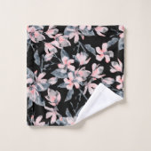 Roze en grijze Floral Waterverf Patroon Bad Handdoek (Wasdoekje)