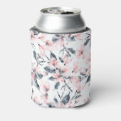 Roze en grijze Floral Waterverf Patroon Blikjeskoeler (Blikje Achterkant)