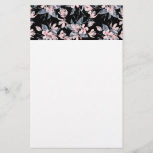 Roze en grijze Floral Waterverf Patroon Briefpapier