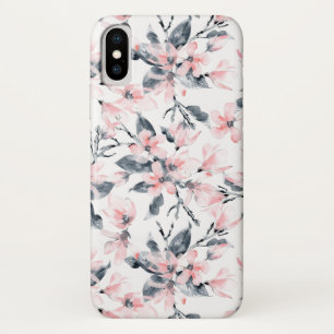 Roze en grijze Floral Waterverf Patroon iPhone X Hoesje