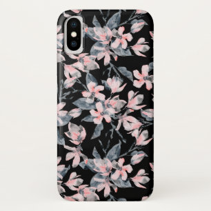 Roze en grijze Floral Waterverf Patroon iPhone X Hoesje