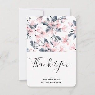 Roze en grijze Floral Waterverf Patroon Dank u Bedankkaart