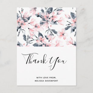 Roze en grijze Floral Waterverf Patroon Dank u Briefkaart