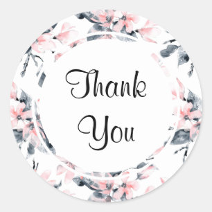 Roze en grijze Floral Waterverf Patroon Dank u Ronde Sticker