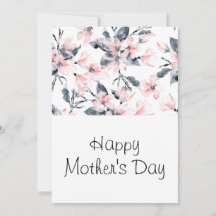 Roze en grijze Floral Waterverf Patroon Moederdag Feestdagenkaart