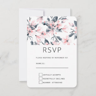 Roze en grijze Floral Waterverf Patroon RSVP Kaartje
