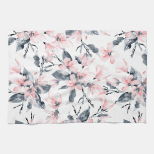 Roze en grijze Floral Waterverf Patroon Theedoek