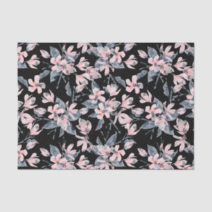 Roze en grijze Floral Waterverf Patroon Tissuepapier