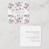 Roze en grijze Floral Waterverf Patroon Vierkante Visitekaartje (Voorkant / Achterkant)