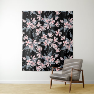Roze en grijze Floral Waterverf Patroon Wandkleed