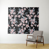 Roze en grijze Floral Waterverf Patroon Wandkleed (In Situ (horizontaal))