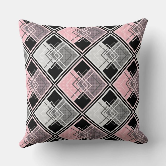 Roze en grijze geometrische patchwork #patchwork kussen (Achterkant)