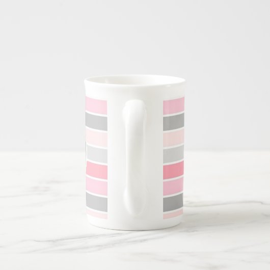 Roze en grijze gestreept monogram porselein kop (Achterkant)