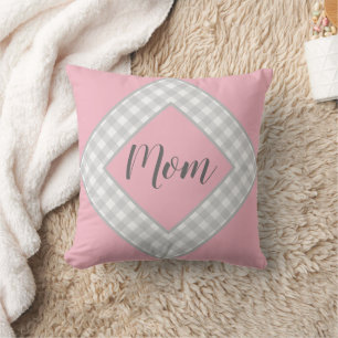 Roze en grijze Gingham Quilting Square Moederdag Kussen