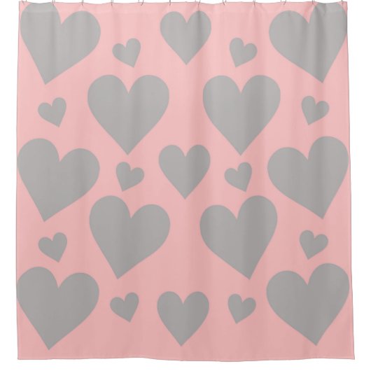 Roze en Grijze Harten douchegordijn (Voorkant)
