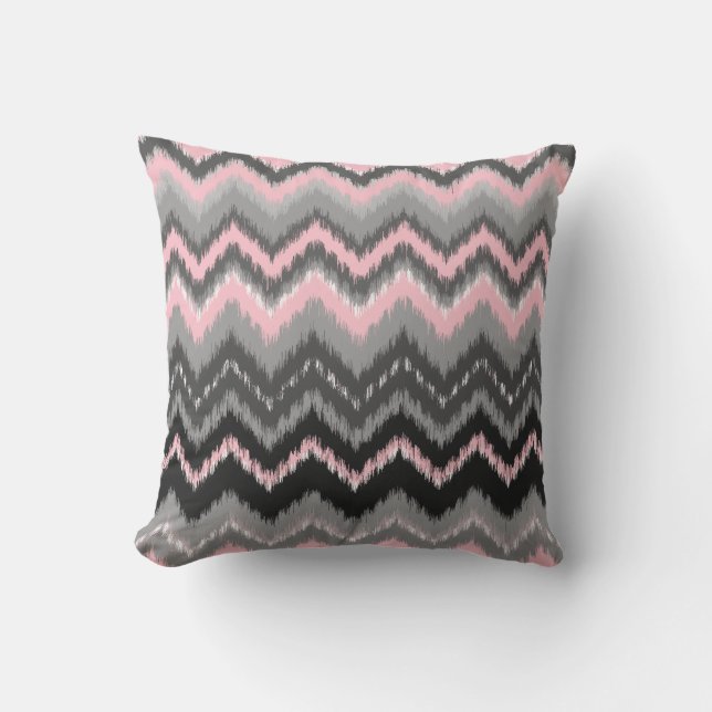 Roze en grijze Ikat Chevron Kussen (Voorkant)