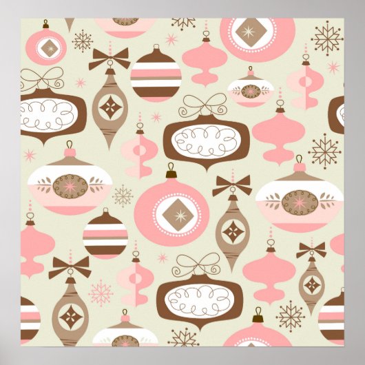  roze en grijze kerstsieraden poster (Voorkant)