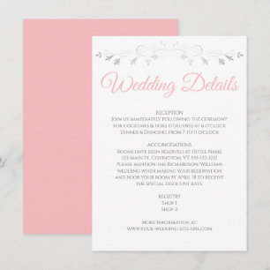 Roze en grijze legant bruiloft - Enclosure Card Informatiekaartje