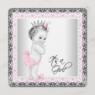 Roze en grijze Linen Baby Girl Shower Kaart