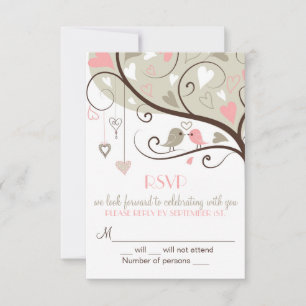 Roze en grijze Lovebird RSVP Wedding Kaart nodigt 