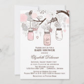 Roze en grijze Mason Jars Baby Shower-uitnodiginge Kaart (Voorkant)
