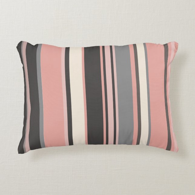 Roze en grijze Mid-eeuwse Moderne Stripes Accent Kussen (Voorkant)