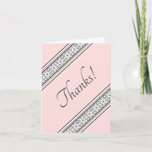Roze en grijze moderne Floral diagonaal streep Bedankkaart