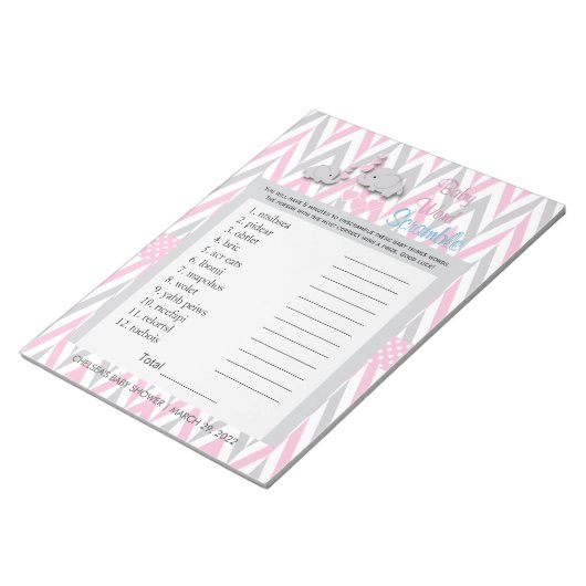 Roze en grijze olifant Baby shower Game 2 Notitieblok (Schuin)