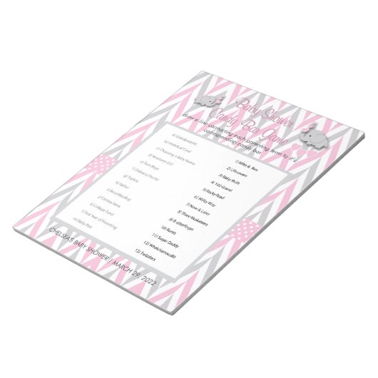 Roze en grijze olifant Baby shower Game 2 Notitieblok (Schuin)