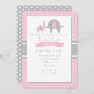 Roze en grijze olifant Baby shower Kaart