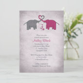 Roze en grijze olifant Bridal Shower Invitation Kaart (Staand voorkant)