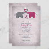 Roze en grijze olifant Bridal Shower Invitation Kaart (Voorkant / Achterkant)