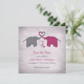 Roze en grijze olifant bruiloft sparen de datum save the date (Staand voorkant)