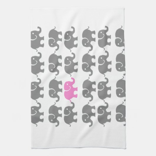 Roze en grijze olifantenkunst theedoek (Verticaal)