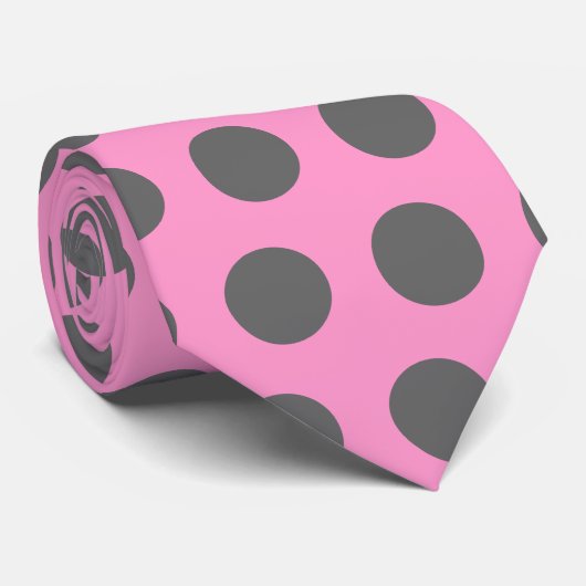 Roze en grijze pokadot stropdas (Opgerold)