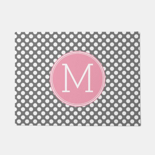 Roze en grijze pokadots met preppy monogram deurmat (Voorkant)
